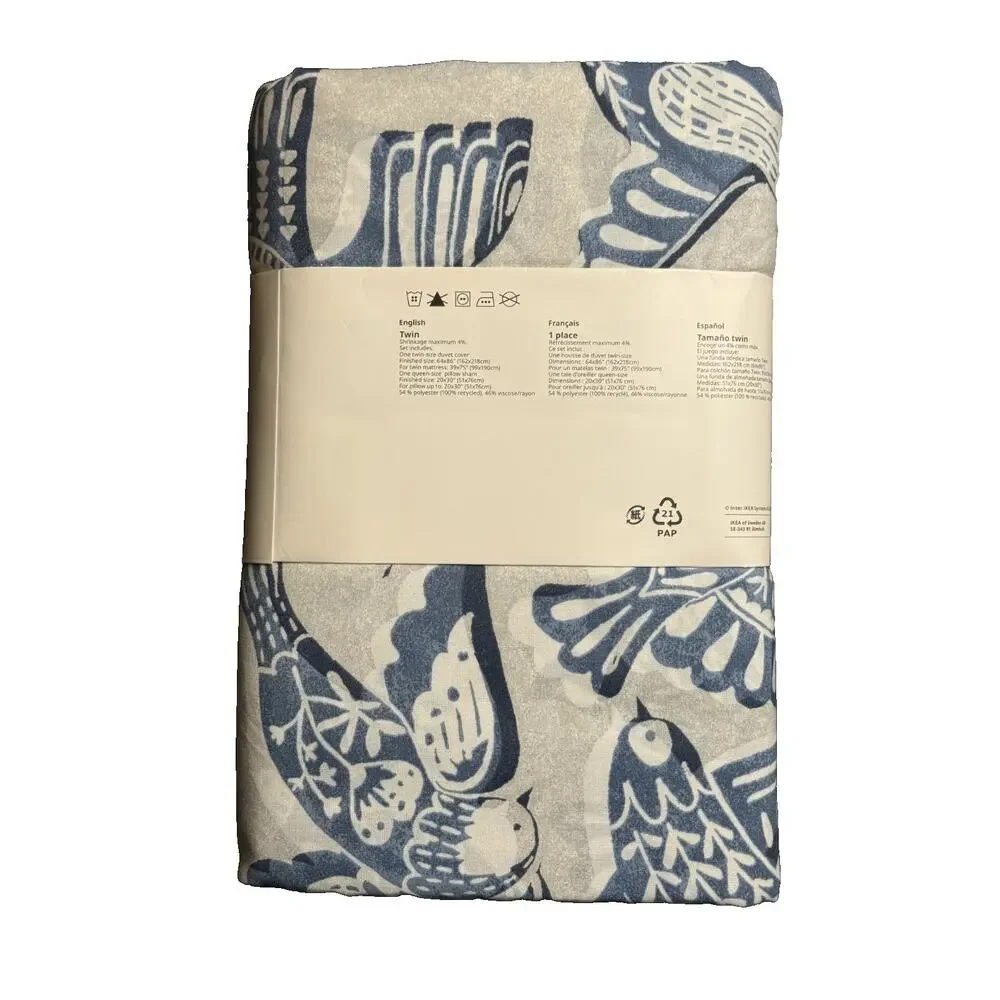 IKEA BITTERSOTA Twin Duvet Cover & Pillowcase Light Gray Blue -NEW